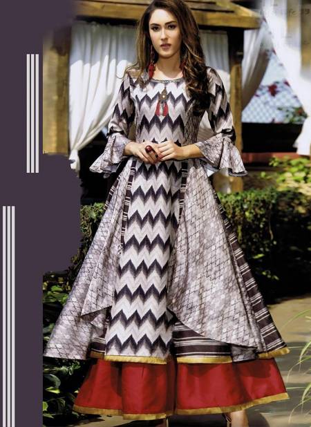 Off White Colour Arya Kpc Designer Gown Fancy Festive Party Wear Poli Rayon Digital Printed Stylish Gown Collection Arya Kpc 004